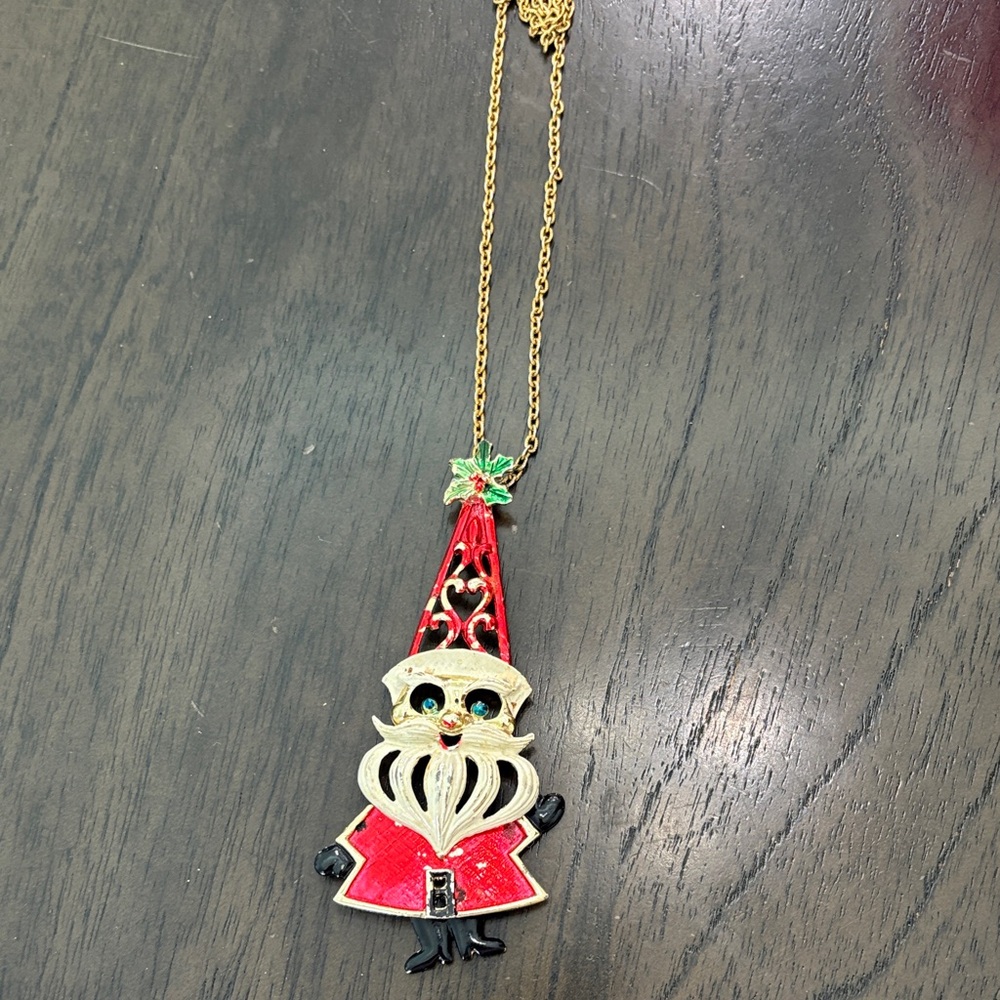 Festive Santa Ornament Necklace Articulate Vintage